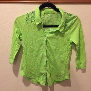 Green Button Down 3/4 Sleeve Tee